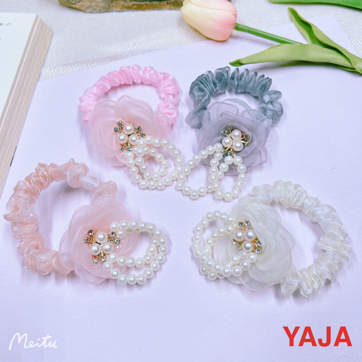 Yongai Jiu Ai Pearl Hair Band and headband, a unique and high-end hair tie with a floral leather band for girls, exudes an ethereal charm