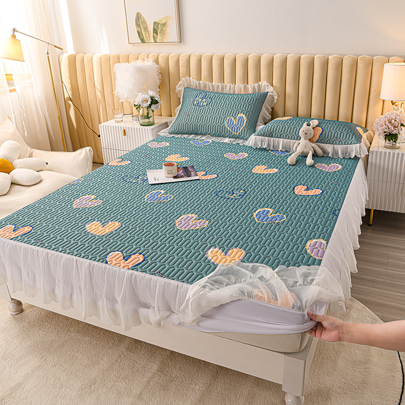 2022冰丝乳胶凉席三件套床裙款雪纺花边可水洗裸睡夏季空调席子