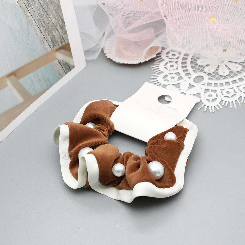 Pearl large intestine hair band, retro velvet ponytail hair tie, female Korean Internet celebrity large intestine rubber band hair tie details Picture