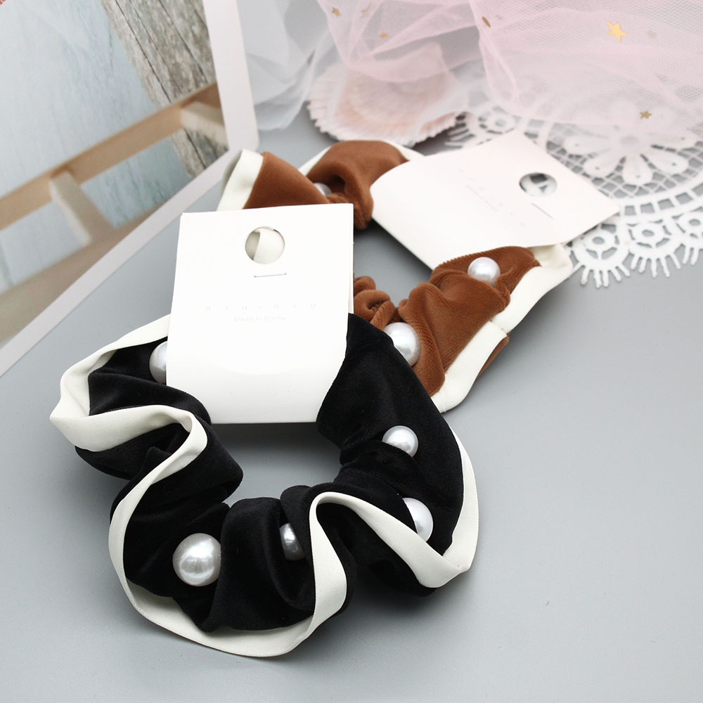 Pearl large intestine hair band, retro velvet ponytail hair tie, female Korean Internet celebrity large intestine rubber band hair tie