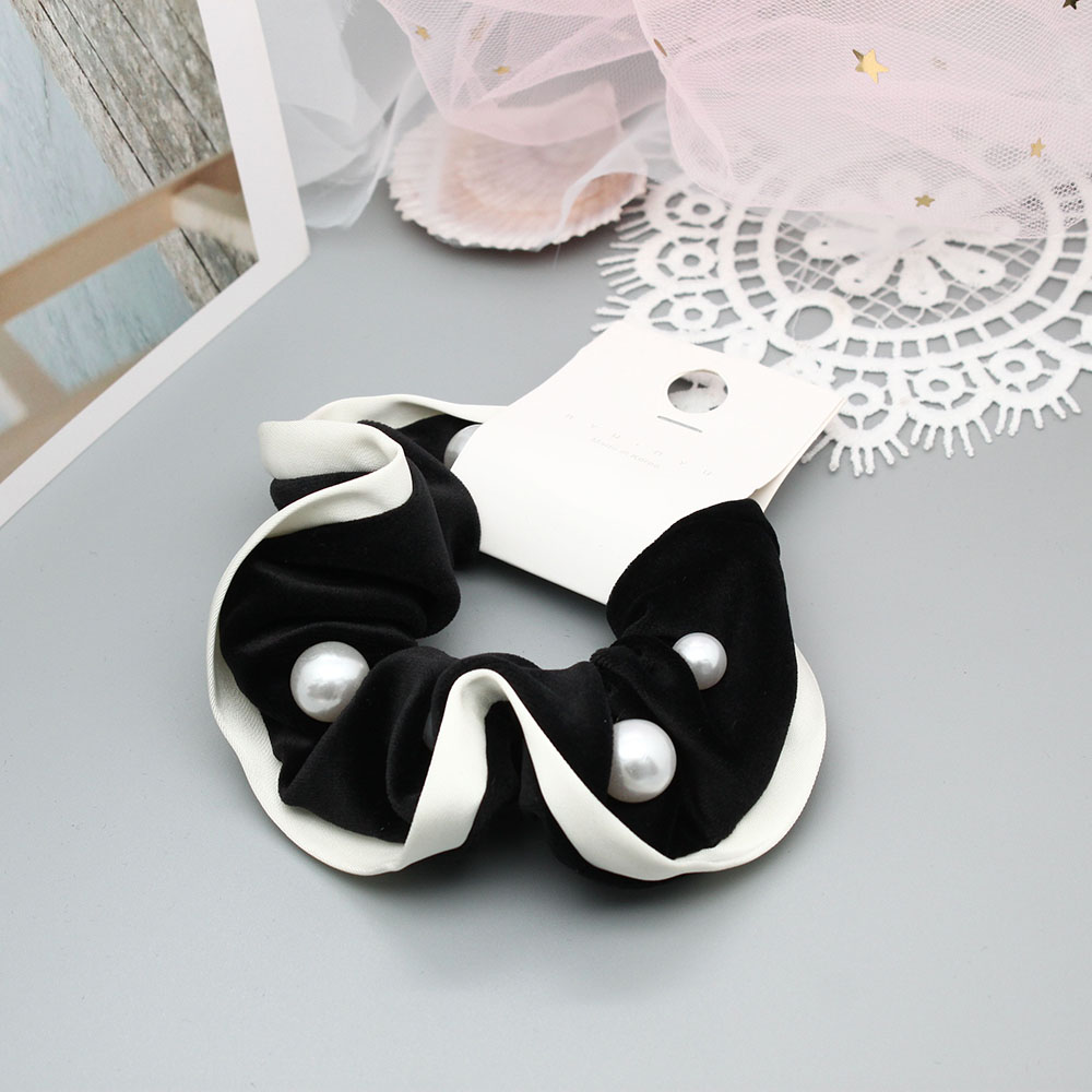 Pearl large intestine hair band, retro velvet ponytail hair tie, female Korean Internet celebrity large intestine rubber band hair tie Specification image