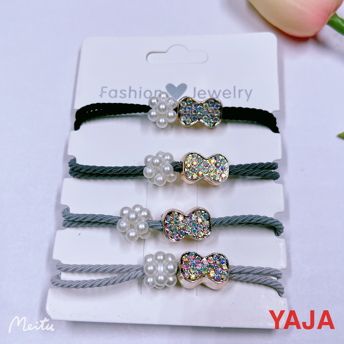 Yong Ai Jiu Ai Korean version hair tie for female students, cute cartoon hair tie for girls, high-elasticity dark gray black hair ring beads