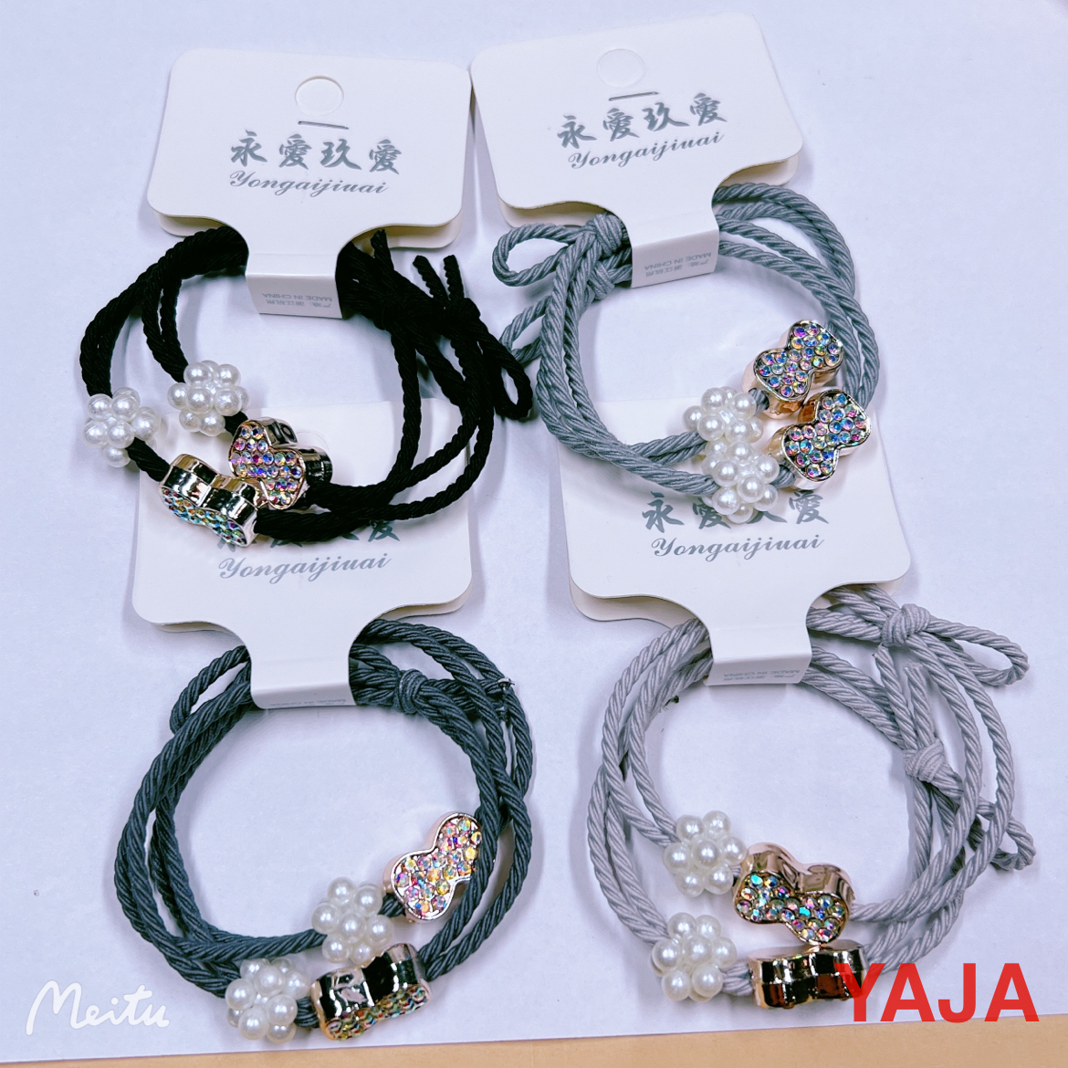Yong Ai Jiu Ai Korean version hair tie for female students, cute cartoon hair tie for girls, high-elasticity dark gray black hair ring beads Specification image