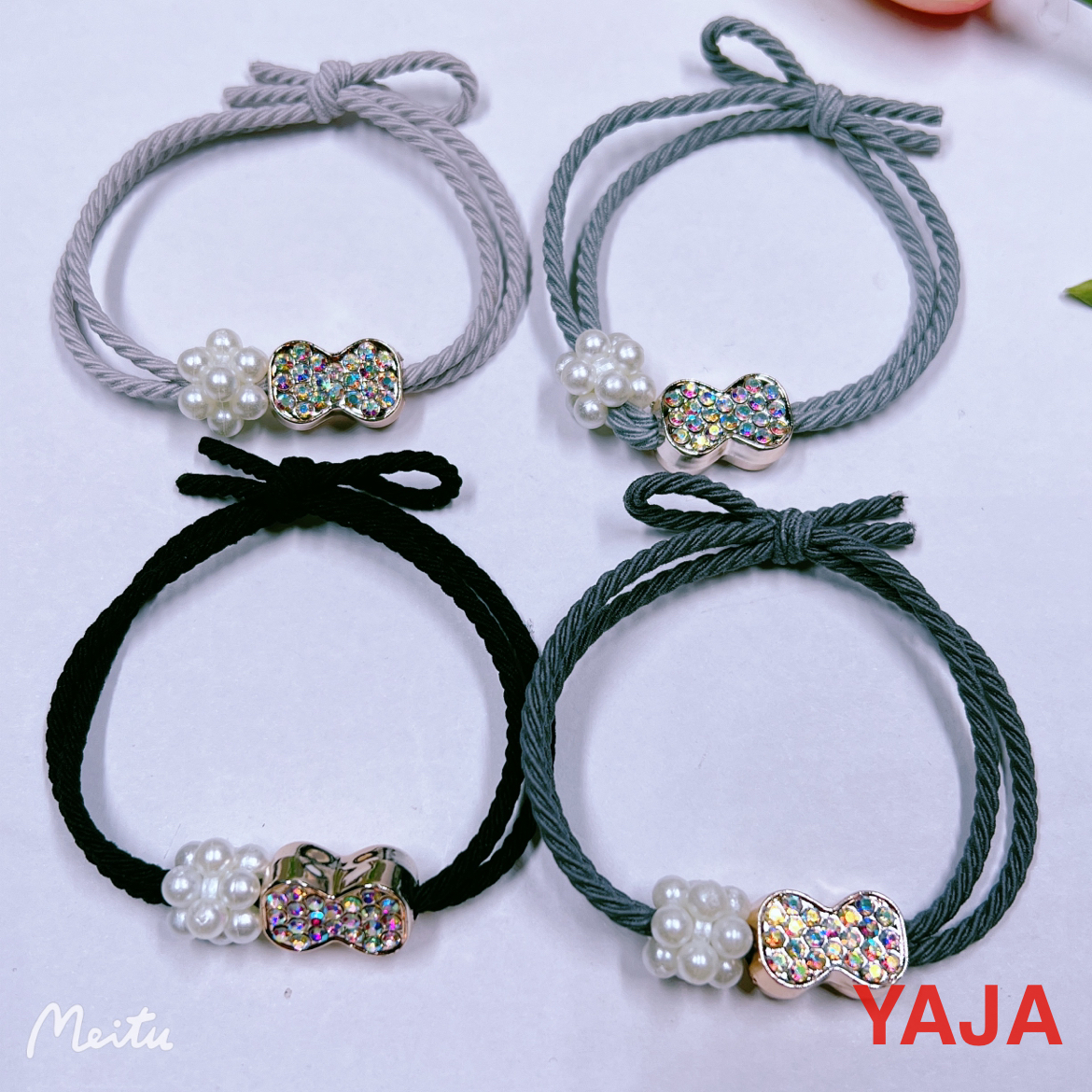 Yong Ai Jiu Ai Korean version hair tie for female students, cute cartoon hair tie for girls, high-elasticity dark gray black hair ring beads details Picture
