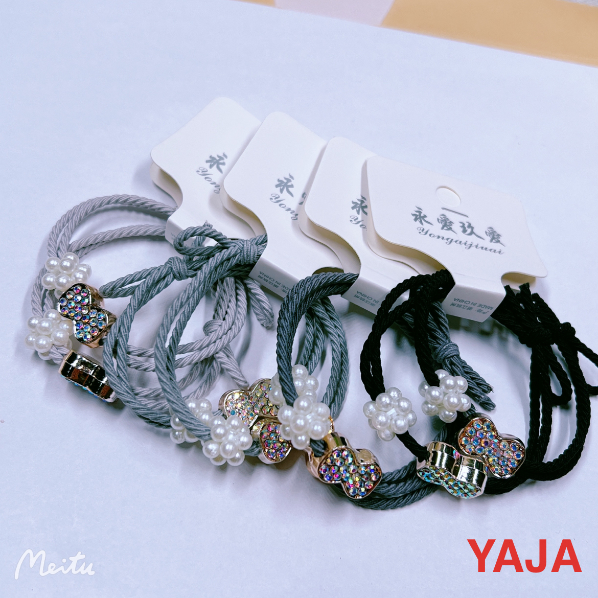 Yong Ai Jiu Ai Korean version hair tie for female students, cute cartoon hair tie for girls, high-elasticity dark gray black hair ring beads Application Scenario