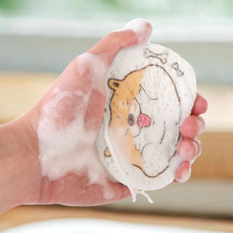 2Cm Cartoon Wood Pulp Cotton Dishwashing Non-Oil Kitchen Dishwashing Sponge Absorbent To Large Dishwashing Dish Towel details Picture