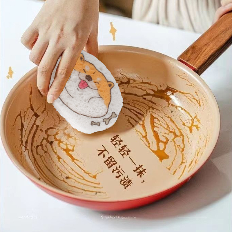 2Cm Cartoon Wood Pulp Cotton Dishwashing Non-Oil Kitchen Dishwashing Sponge Absorbent To Large Dishwashing Dish Towel Specification drawing