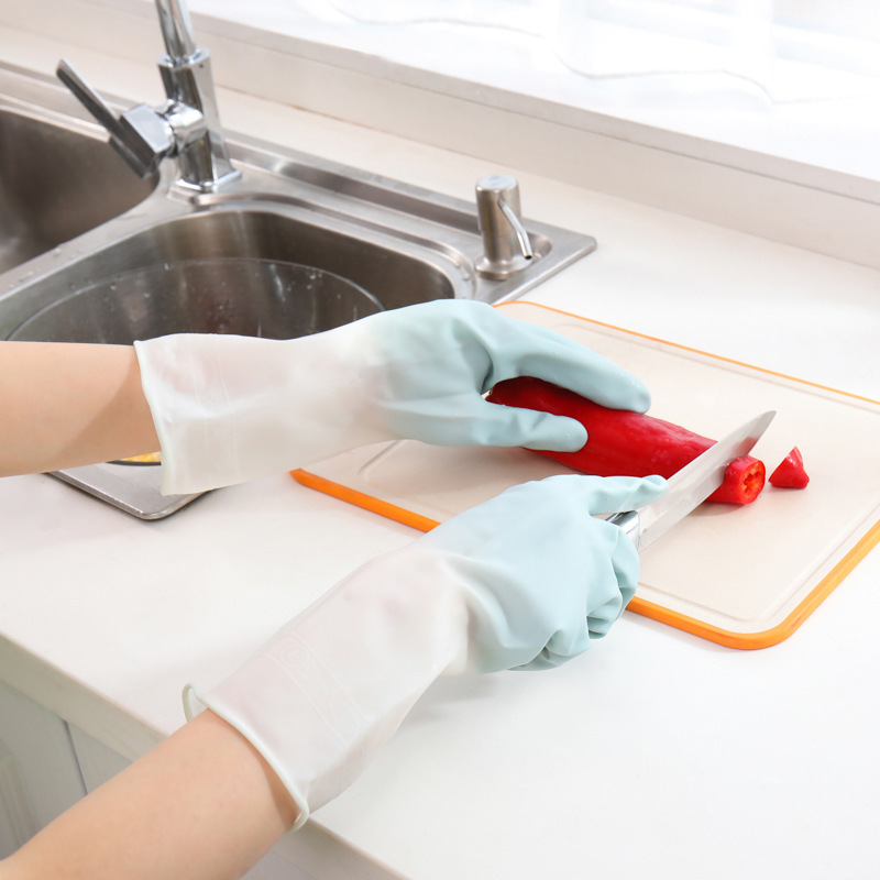 Kitchen Rubber Latex Washing Clothes Waterproof Plastic Rubber Household Cleaning Dishes Transparent White Two-Color Gloves Dishwashing Gloves For Women Application Scenario