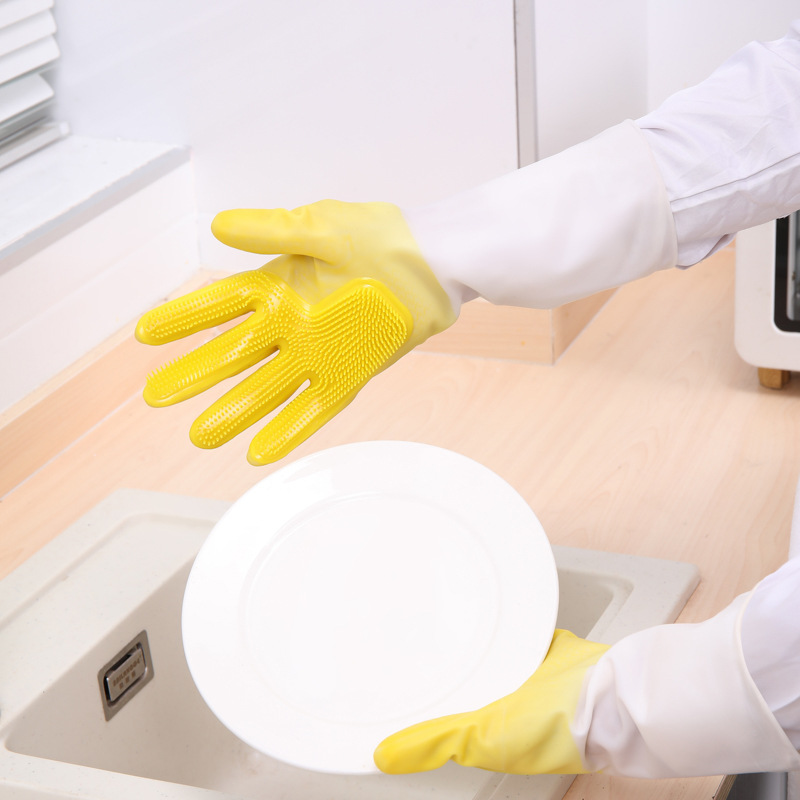 Right Hand Magic Brush Gloves Magic Household Heat Insulation Dishwashing Gloves Kitchen Cleaning Silicone Brush Gloves Pet Bath