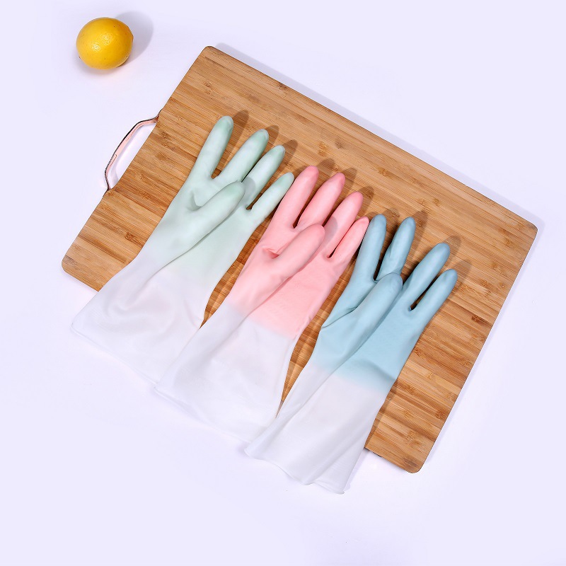 Kitchen Rubber Latex Washing Clothes Waterproof Plastic Rubber Household Cleaning Dishes Transparent White Two-Color Gloves Dishwashing Gloves For Women