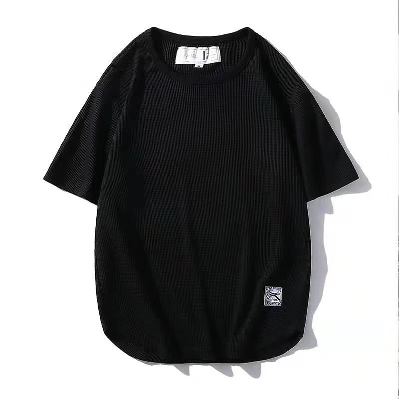 Waffle short-sleeved T-shirt, men's summer trendy round-neck color base layer, half-sleeved simple top, student trendy shirt Application Scenario