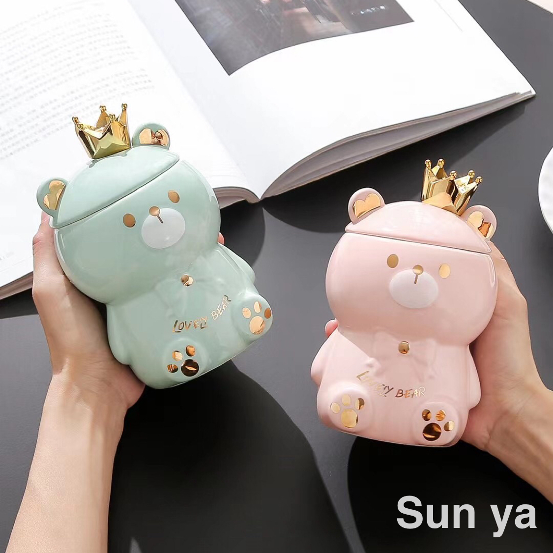 New embossed crown Bear ceramic mug cute mug cartoon water mug