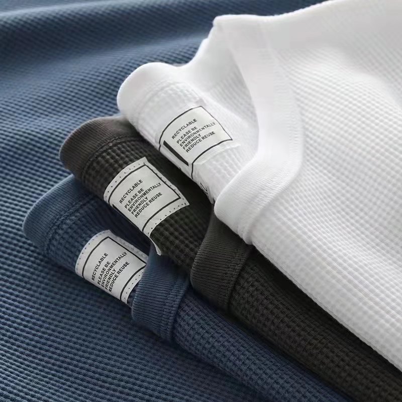 Waffle short-sleeved T-shirt, men's summer trendy round-neck color base layer, half-sleeved simple top, student trendy shirt