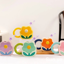 New three-dimensional smiling face flower ceramic mug small fresh water mug lovely mug