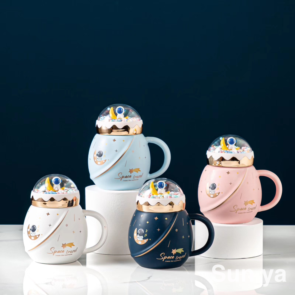 New embossed planet ceramic cup Astronaut cup with cover Water cup with seal cover Office cup