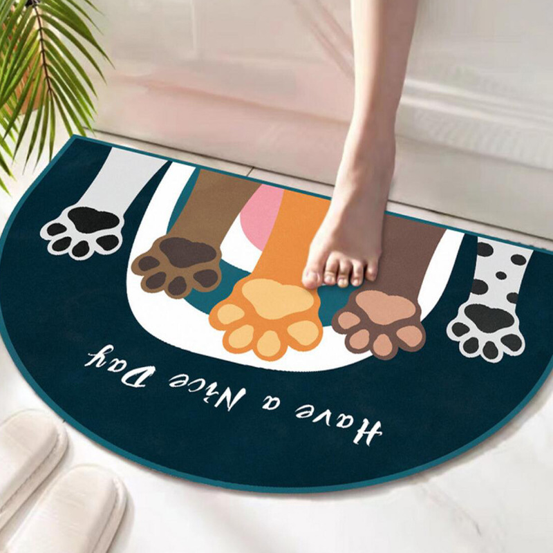 Cartoon semi-circular entrance door carpet floor mat, ins air door mat, household water-absorbing and dirt-resistant door floor mat Application Scenario