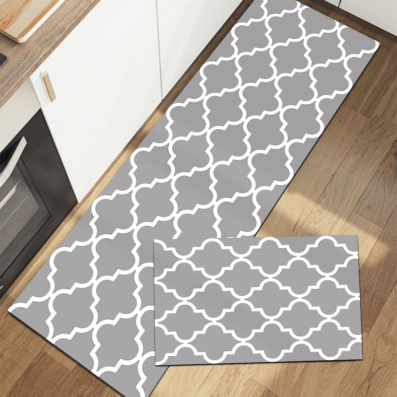 Two-piece set of cross-border simple and modern black and white checkered kitchen MATS, water-absorbing and oil-absorbing kitchen carpets, floor MATS and door MATS