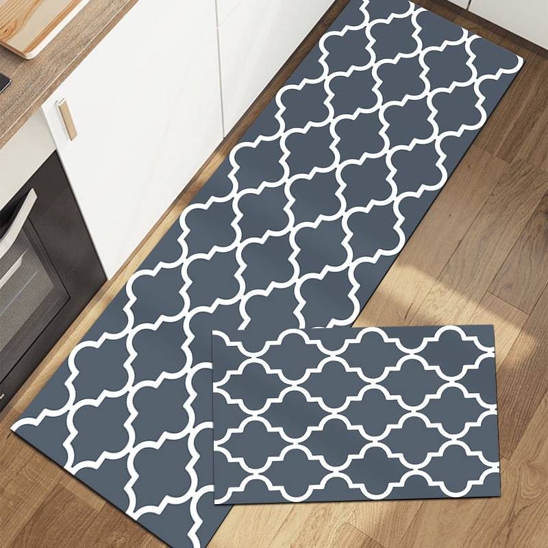 Two-piece set of cross-border simple and modern black and white checkered kitchen MATS, water-absorbing and oil-absorbing kitchen carpets, floor MATS and door MATS Specification image