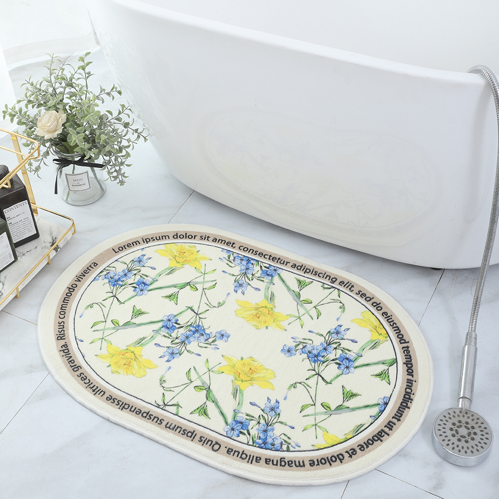 Korean-style sketch flower water-absorbing quick-drying bathroom floor mat, shopee, AliExpress delivery, staircase floor mat, homestay classical carpet details Picture