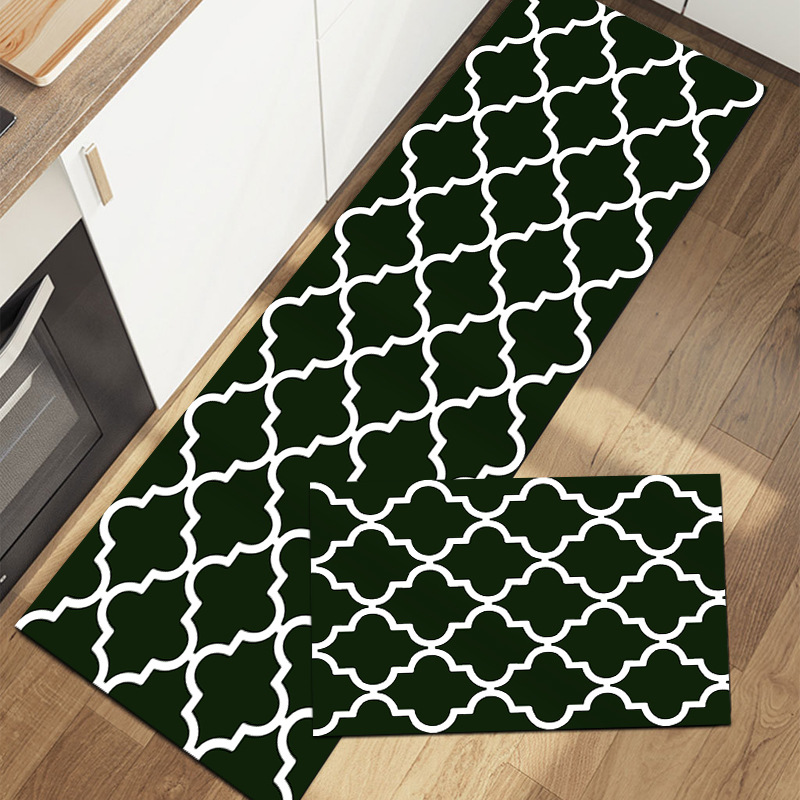 Two-piece set of cross-border simple and modern black and white checkered kitchen MATS, water-absorbing and oil-absorbing kitchen carpets, floor MATS and door MATS details Picture