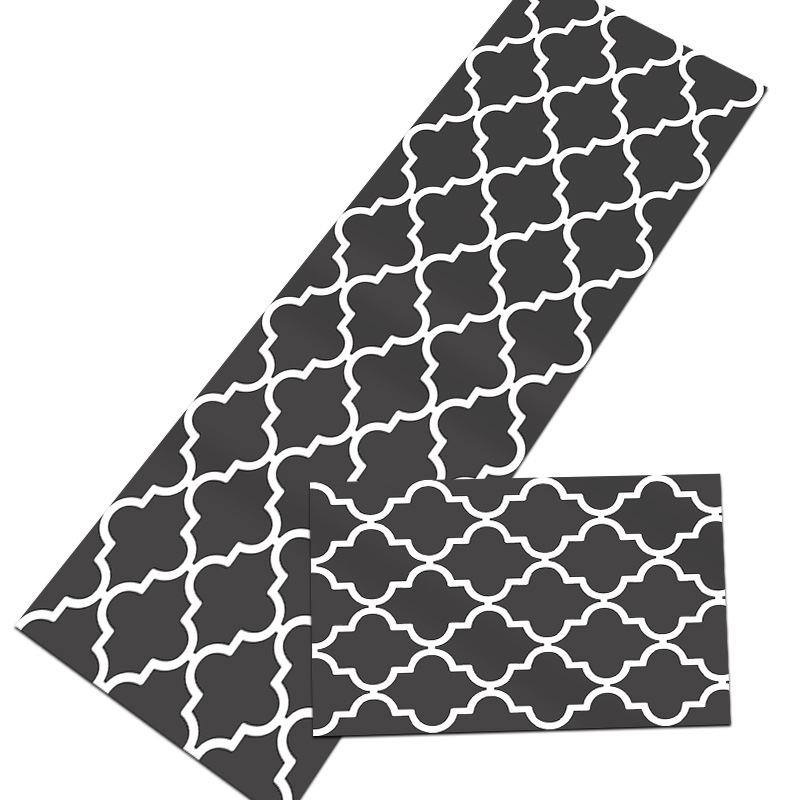 Two-piece set of cross-border simple and modern black and white checkered kitchen MATS, water-absorbing and oil-absorbing kitchen carpets, floor MATS and door MATS Item Picture