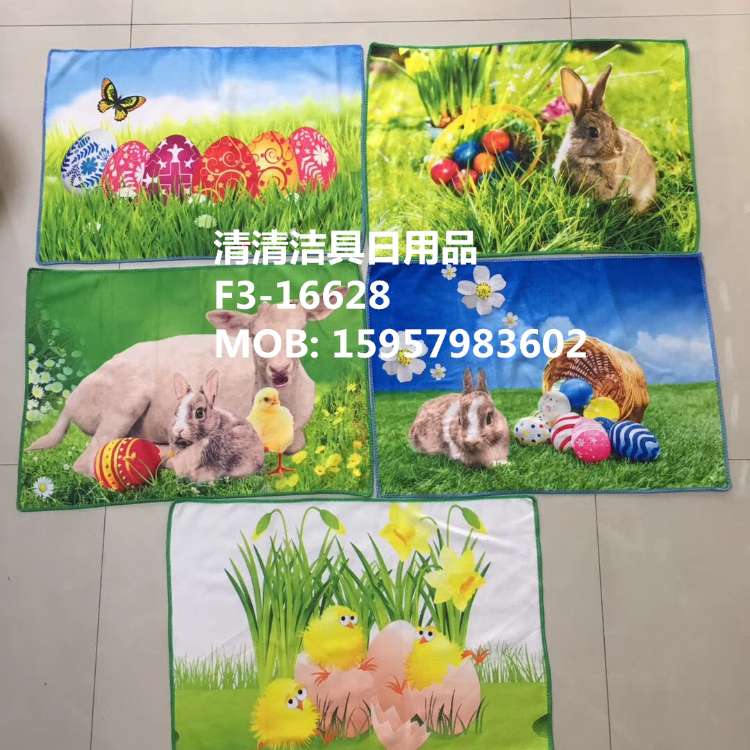 超纤印花茶巾复活节茶巾抹布 复活节厨房毛巾 复活节厨房茶巾