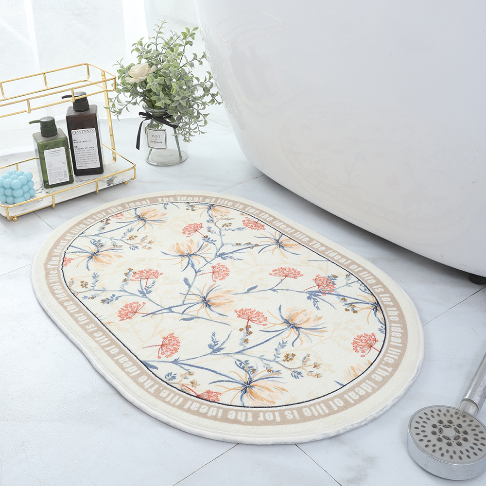 Korean-style sketch flower water-absorbing quick-drying bathroom floor mat, shopee, AliExpress delivery, staircase floor mat, homestay classical carpet