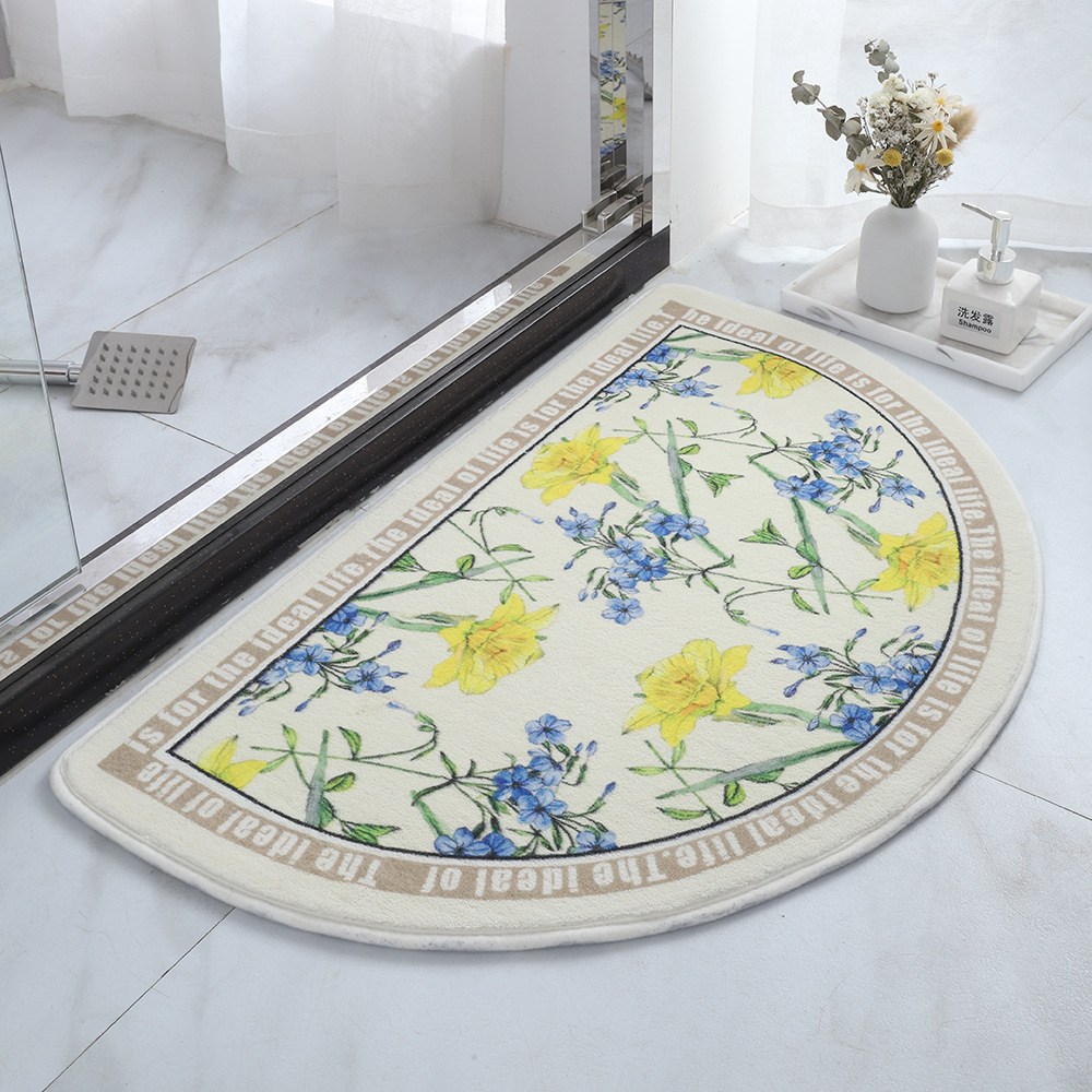 Korean-style sketch flower water-absorbing quick-drying bathroom floor mat, shopee, AliExpress delivery, staircase floor mat, homestay classical carpet Application Scenario