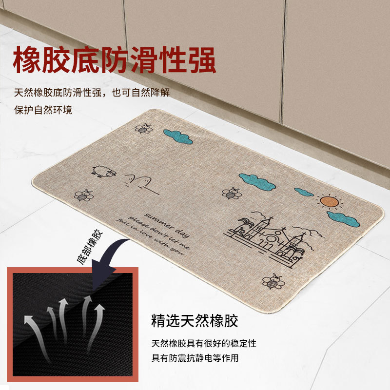 ins creative rubber linen floor mat, thickened carpet, anti-slip mat for bathroom, living room, door mat for kitchen details Picture