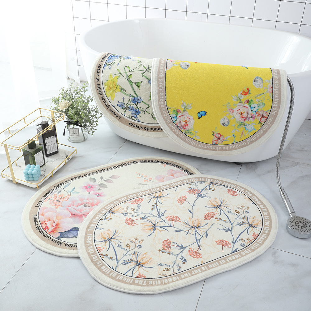 Korean-style sketch flower water-absorbing quick-drying bathroom floor mat, shopee, AliExpress delivery, staircase floor mat, homestay classical carpet Specification image