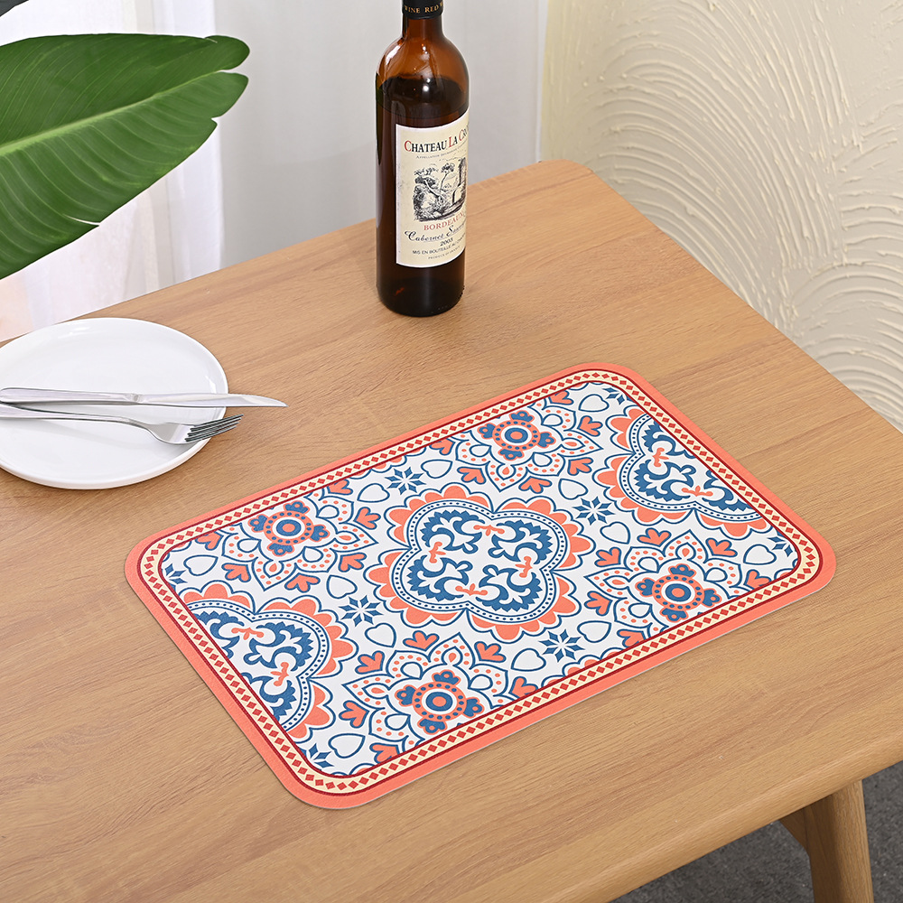 Cross-border Nordic leather digital printed placemats, waterproof, oil-proof, heat-insulating table MATS, anti-slip coasters, tableware, Western placemats Application Scenario