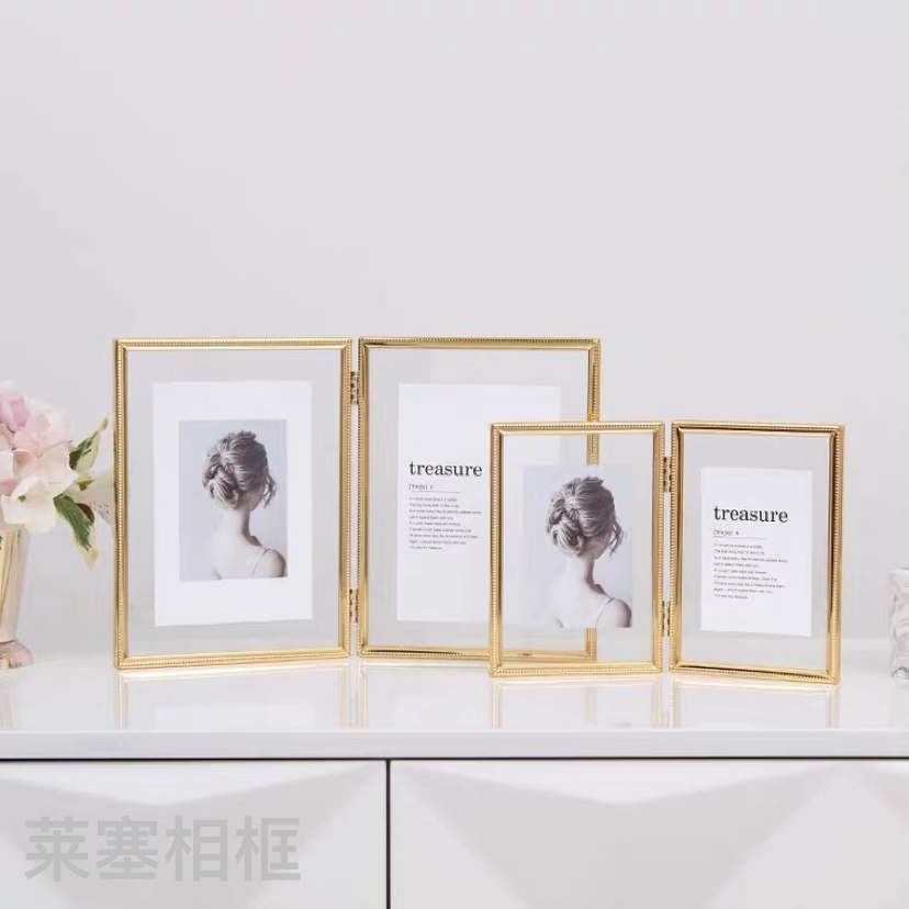 Double-leaf metal electroplated creative decorative items, home decoration handicrafts, photos, living room and bedroom metal photo frames Double-leaf metal electroplated creative decorative items, home decoration handicrafts, photos, living room and bedroom metal photo frames