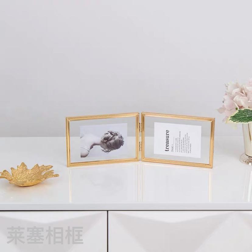 Double-leaf metal electroplated creative decorative items, home decoration handicrafts, photos, living room and bedroom metal photo frames Specification image