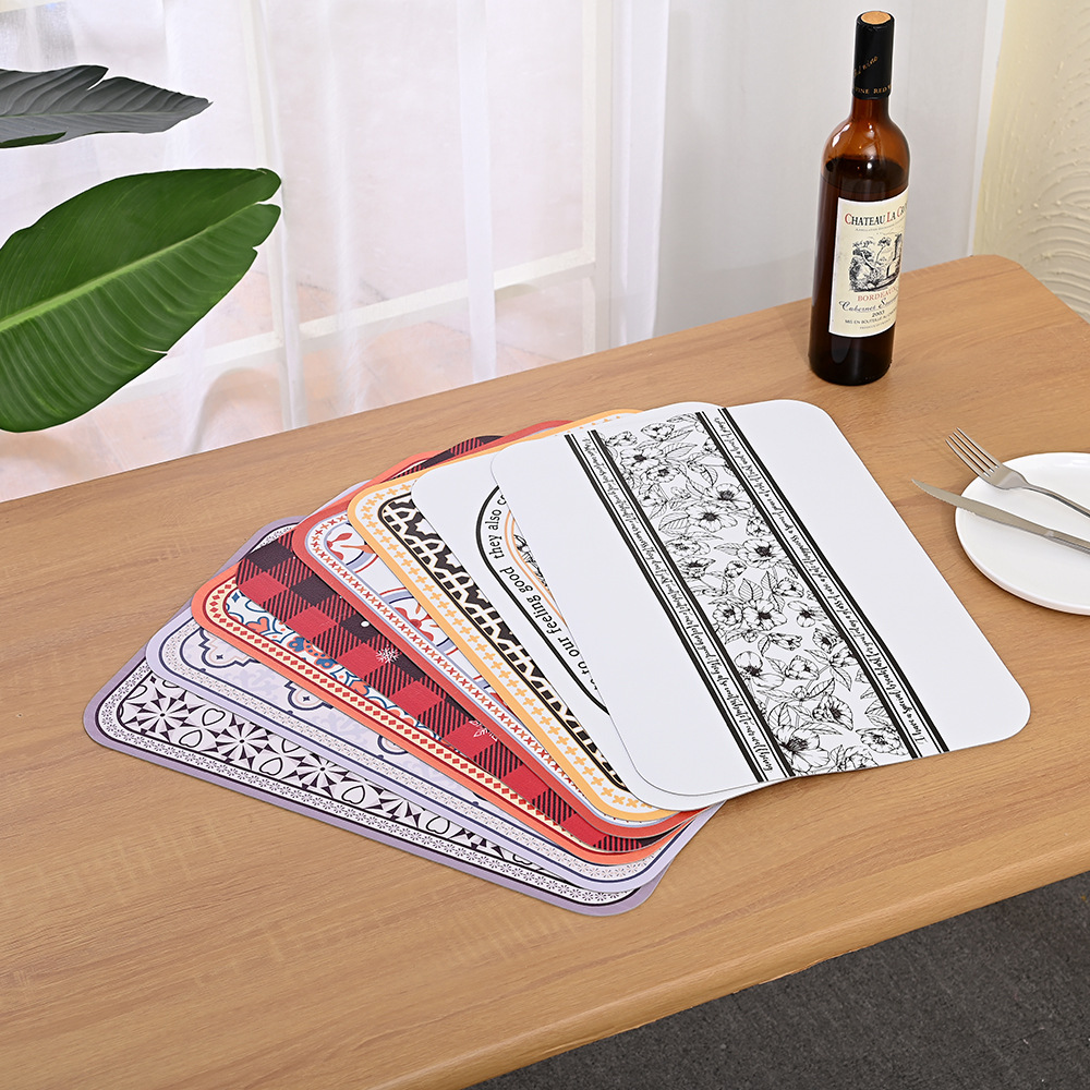 Cross-border Nordic leather digital printed placemats, waterproof, oil-proof, heat-insulating table MATS, anti-slip coasters, tableware, Western placemats details Picture
