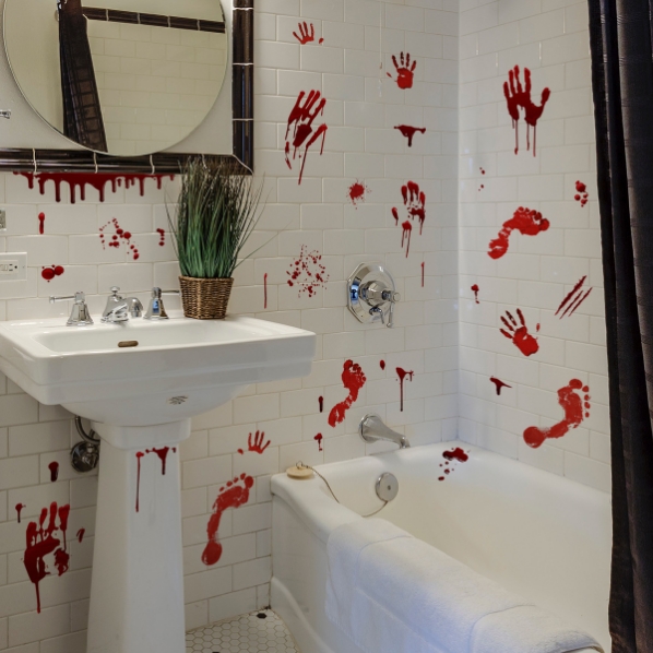 Halloween blood handprint footprints decorate background wall stick living room bar home decoration stickers