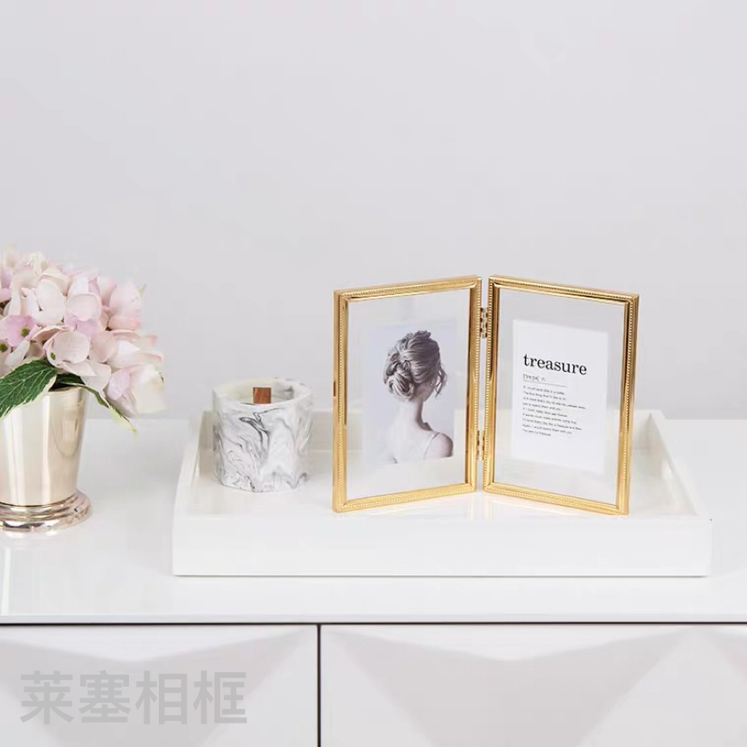 Double-leaf metal electroplated creative decorative items, home decoration handicrafts, photos, living room and bedroom metal photo frames details Picture