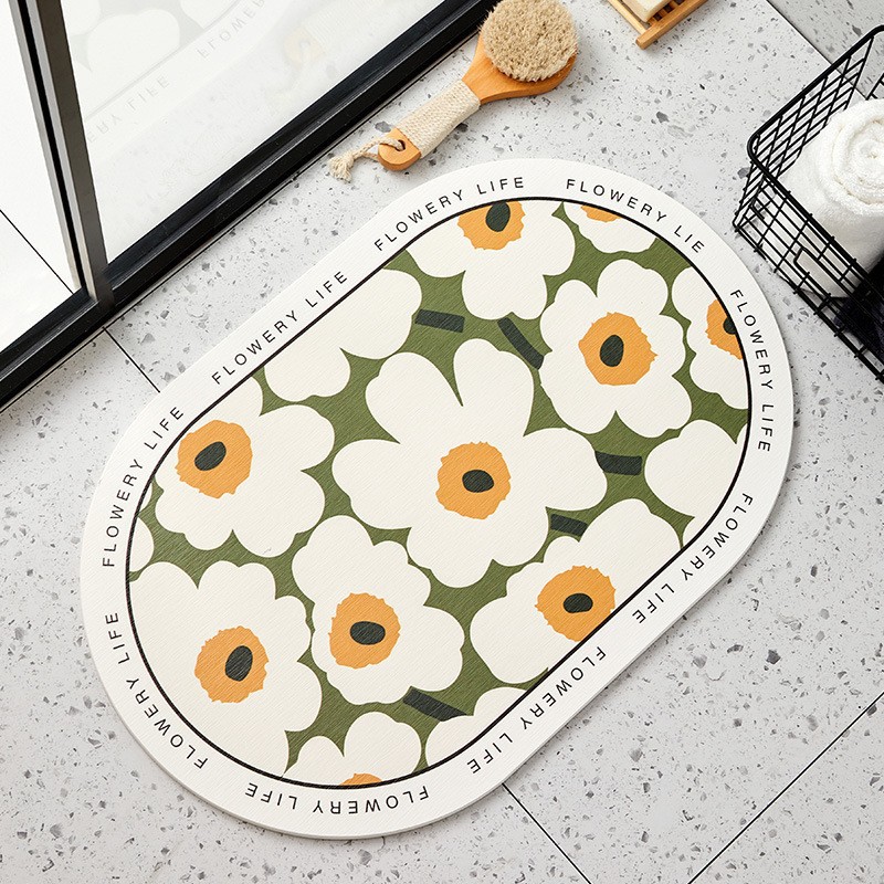 Fresh and light oval soft diatom floor mat mud absorbent mat quick-drying non-washing foot mat floor mat bathroom door carpet floor mat Specification image