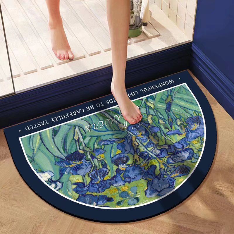 Semi-circular oil painting diatom mud absorbent mat, bathroom soft floor mat, anti-slip door mat, quick-drying foot mat, bathroom entrance mat Specification image