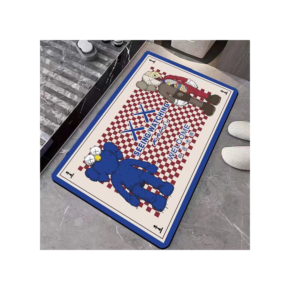 Cross-border European-style carpet bathroom mat, rubber anti-slip absorbent mat, washable bathroom entrance floor mat Item Picture