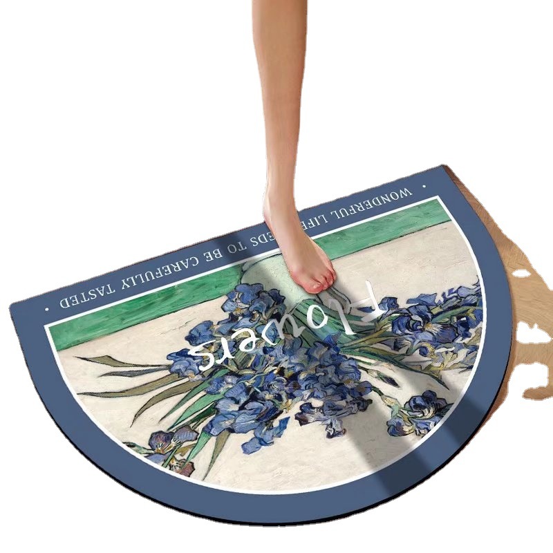 Semi-circular oil painting diatom mud absorbent mat, bathroom soft floor mat, anti-slip door mat, quick-drying foot mat, bathroom entrance mat Item Picture