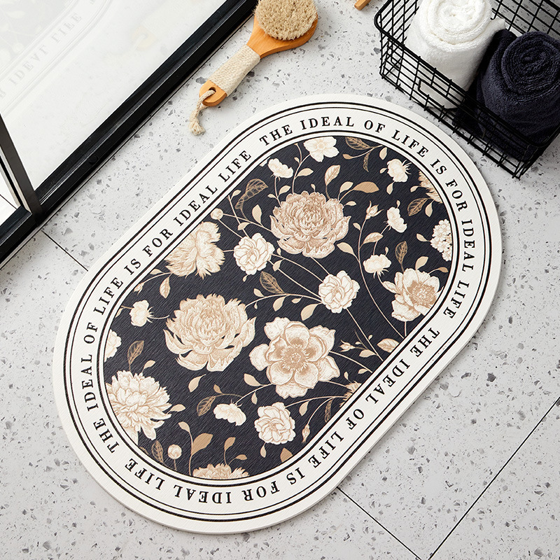 Fresh and light oval soft diatom floor mat mud absorbent mat quick-drying non-washing foot mat floor mat bathroom door carpet floor mat Application Scenario