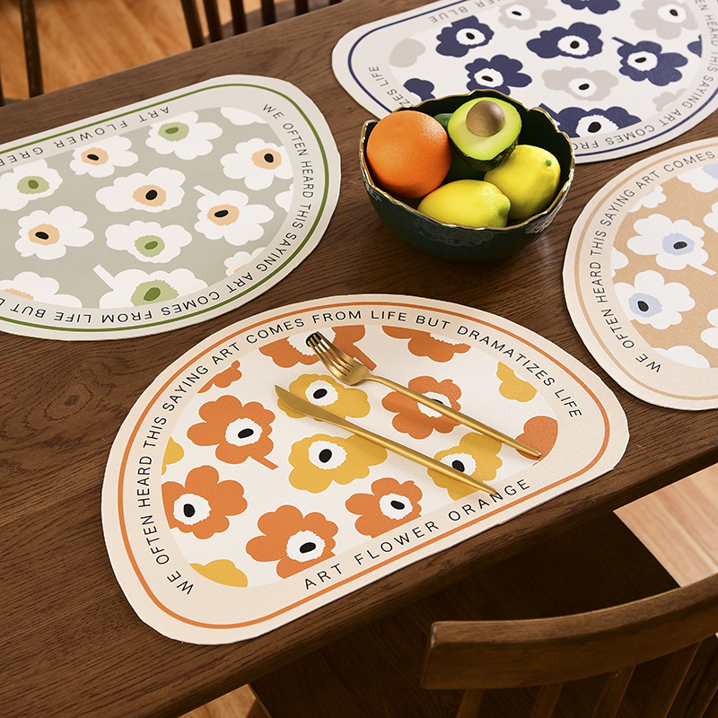 现货皮革餐垫花卉图案西餐垫防水防油隔热餐盘碗垫锅垫餐桌垫批发