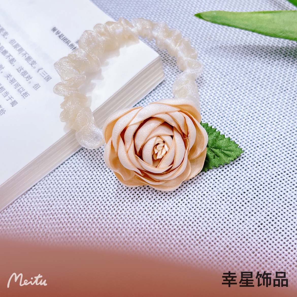 YAJA Summer hair tie, hair accessory, hair rope, forest-style, fairy-like, high-end and elegant hair tie, new camellia hair flower Specification image