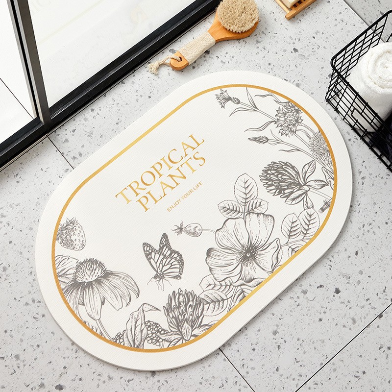 Fresh and light oval soft diatom floor mat mud absorbent mat quick-drying non-washing foot mat floor mat bathroom door carpet floor mat details Picture