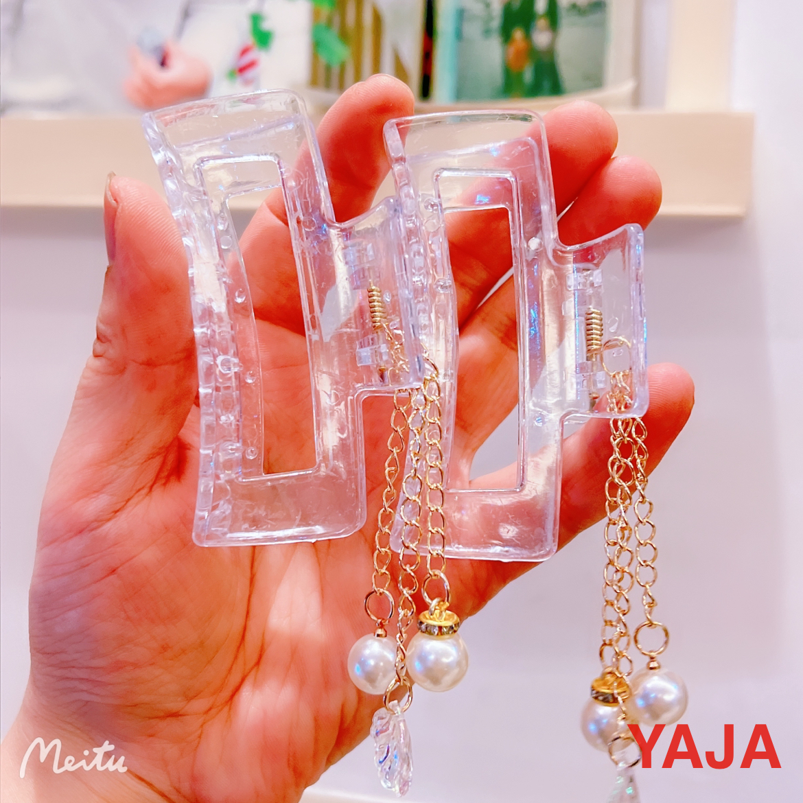 Pearl pendant hairpin headwear, a new high-end back hair clip, women's ponytail high grip clip, elegant and stylish clip details Picture