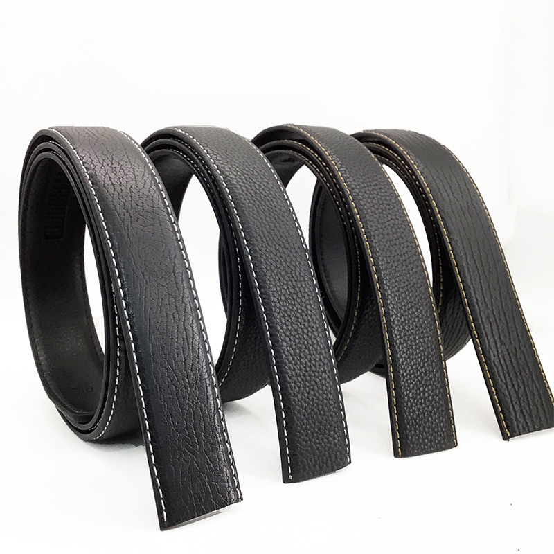 Men's faux leather automatic buckle men's super-fine belt with open edges and body, Korean-style headless youth belt