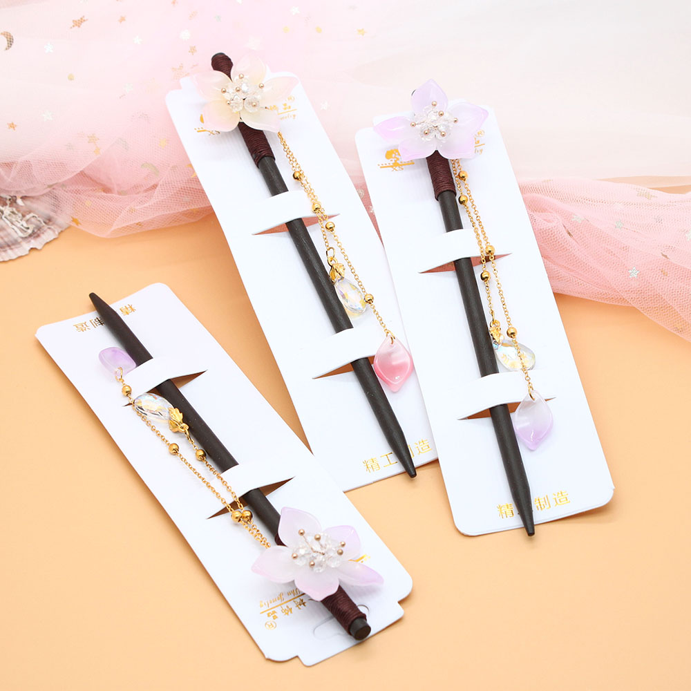 Retro wooden hairpins, updo hairpins, ancient-style hair accessories, ancient-style girl's Hanfu headwear, ancient-style hairpins, walking tassels Item Picture
