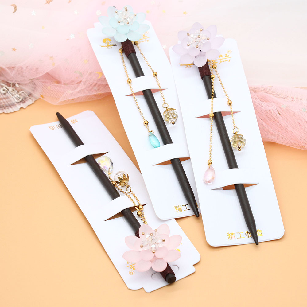 Retro wooden hairpins, updo hairpins, ancient-style hair accessories, ancient-style girl's Hanfu headwear, ancient-style hairpins, walking tassels details Picture