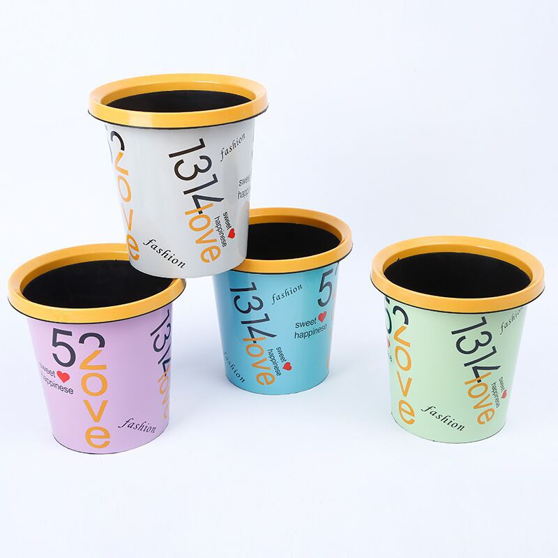 Printed trash cans, dormitory household, various edge-pressed cartoon letter trash cans, street stall ring-pressed trash cans manufacturers Specification image