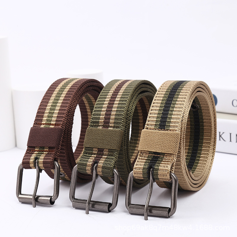 4.0 Nylon imitation canvas belt, 130cm extended, full air hole pin buckle casual woven belt, male and female student belt Application Scenario